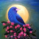"Full-moon Blue Bird" Oil painting on canvas.