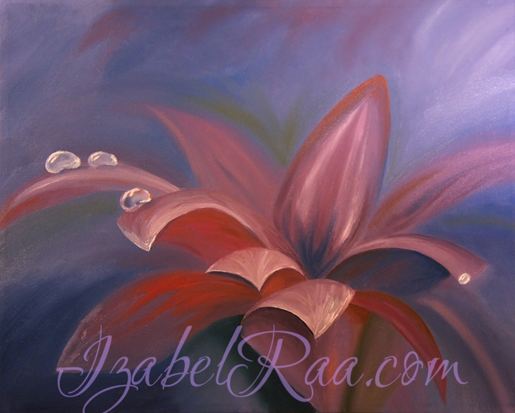 Morning Violet Flower. Oil painting on canvas