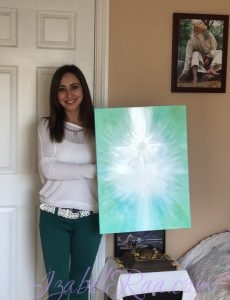 Irina with painting "Hope, Healing and Protection. Archangel Michael and Jesus". Original Oil Painting. Izabel Raa, 2017