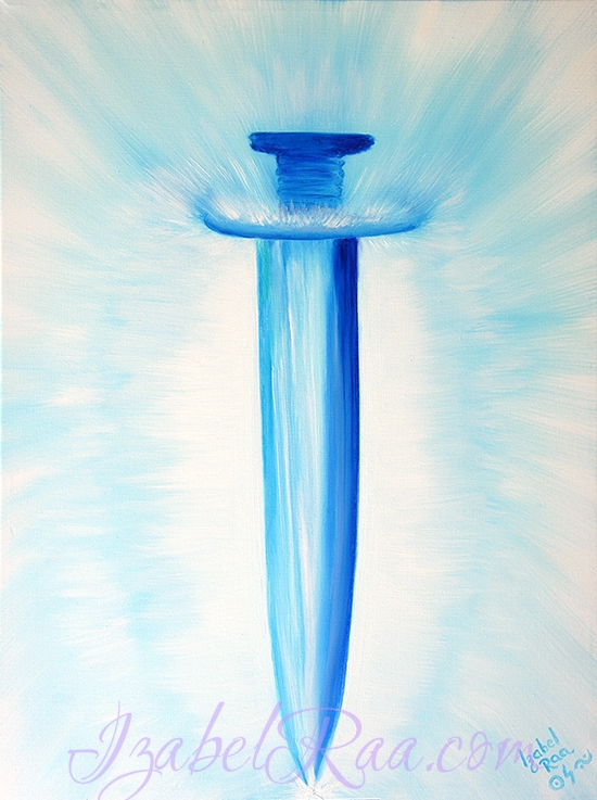 The Sword of Archangel Michael and the Blue Flame, cutting off the Darkness. (c) Izabel Raa. Original oil painting