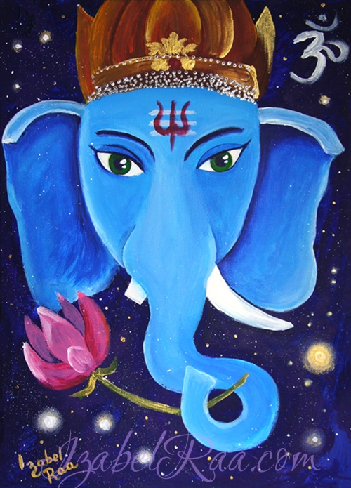 "Ganesha". Acrylic painting on canvas panel. © Izabel Raa, 2018