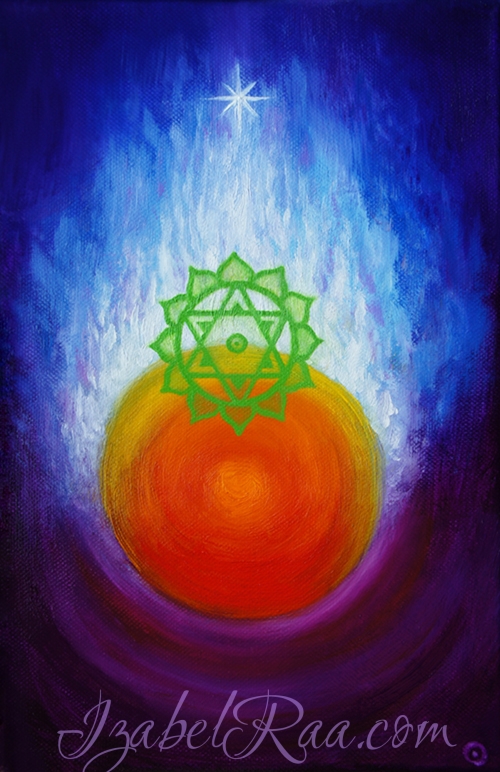 "Fire of Vitality, Crystal Fire of Higher Realms and Balancing Energy of the Heart". Oil painting on canvas. © Izabel Raa, 2019