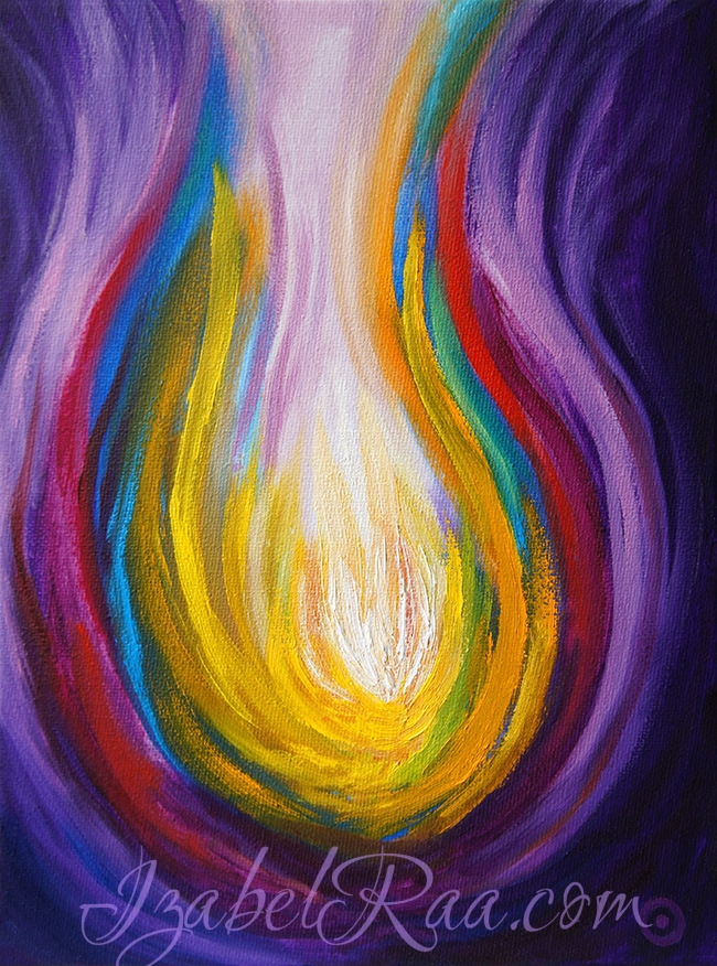 "Rainbow Light of the Higher Self", or "Flame of Eternal Life" (“Пламя вечной жизни”, или “Радужный свет Высшего Я”). Oil painting on canvas panel. © Izabel Raa, 2021