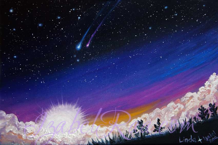"Two Starseeds are Landing on the Planet Earth" (“Две звездные души приземляются на планету Земля”). Oil painting on canvas panel. © Izabel Raa, 2021